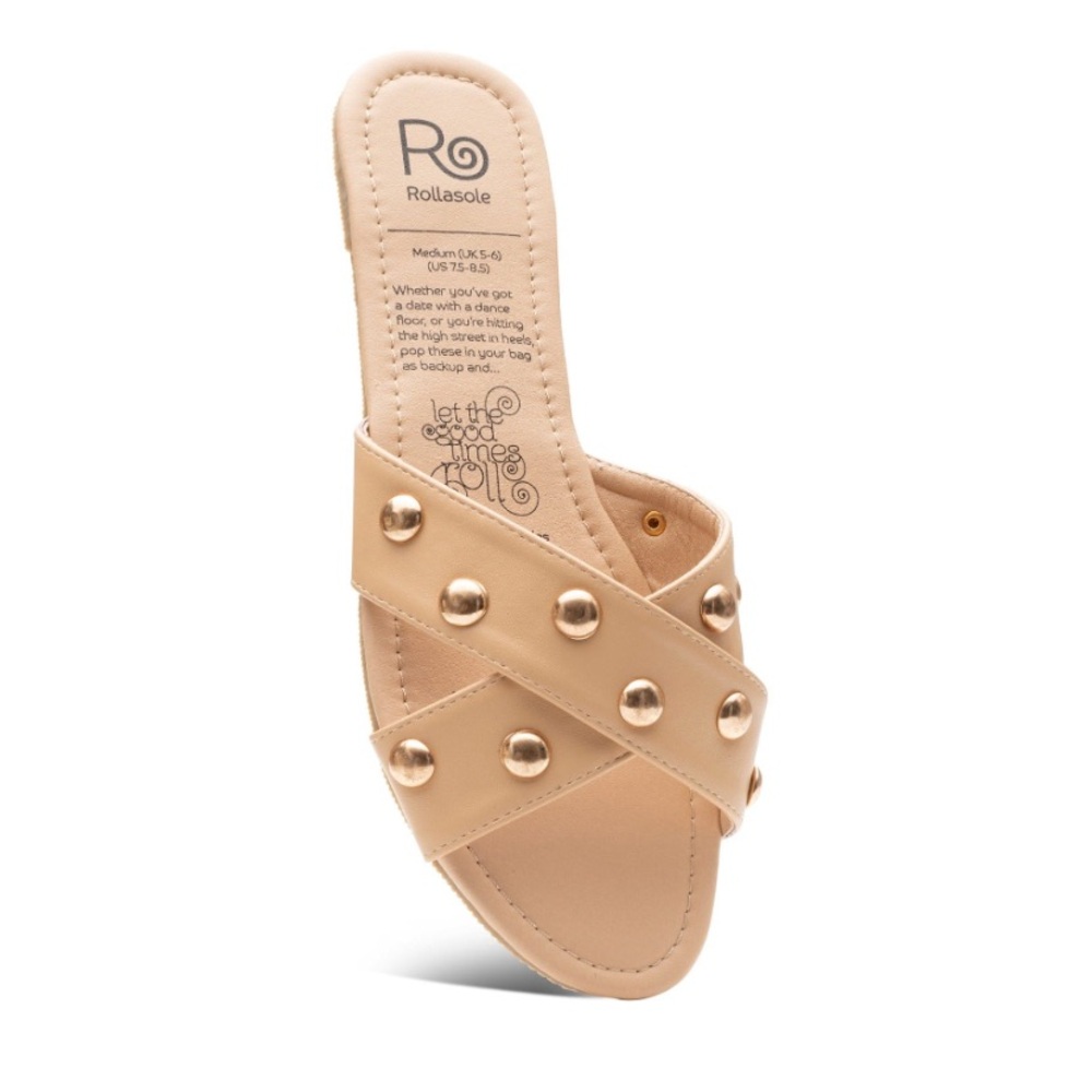 NEW-Rollasole Foldable Studded Sandals - Cream-comes with storage bag